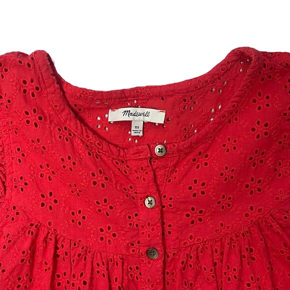 Madewell Womens Red Eyelet Flutter Sleeve Top Sleeveless Size XS - Picture 3 of 9